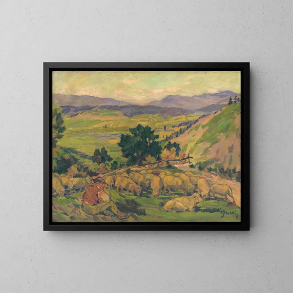 Landscape with Sheep - Gustav Mahler — framed artwork on a wall
