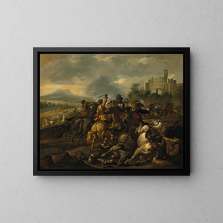 Een cavalerieslag - Gysbert Verhoek — ingelijst kunstwerk aan de muur