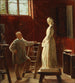 HW Bissen die zijn standbeeld van Johanne Louise Heiberg bewondert - Edvard Bentzen — weergave van het kunstwerk
