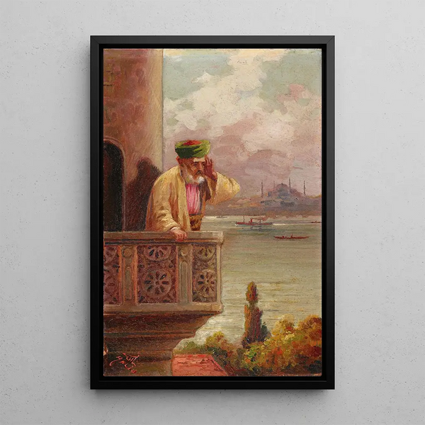 Gebed in Cihangir met Hagia Sophia op de achtergrond - Halid Naci — ingelijst kunstwerk aan de muur