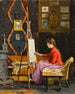 Meisje schilder en haar atelier - Halil Pasha — weergave van het kunstwerk