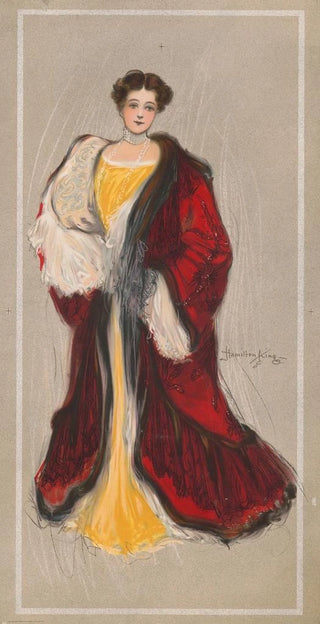 Hamilton King - Woman with yellow dress and red coat.webp