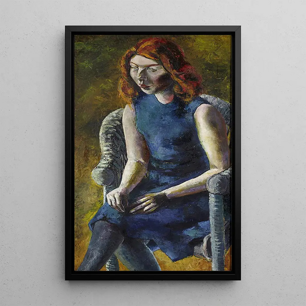 Jonge vrouw in een rieten stoel - Hanns Ludwig Katz — ingelijst kunstwerk aan de muur