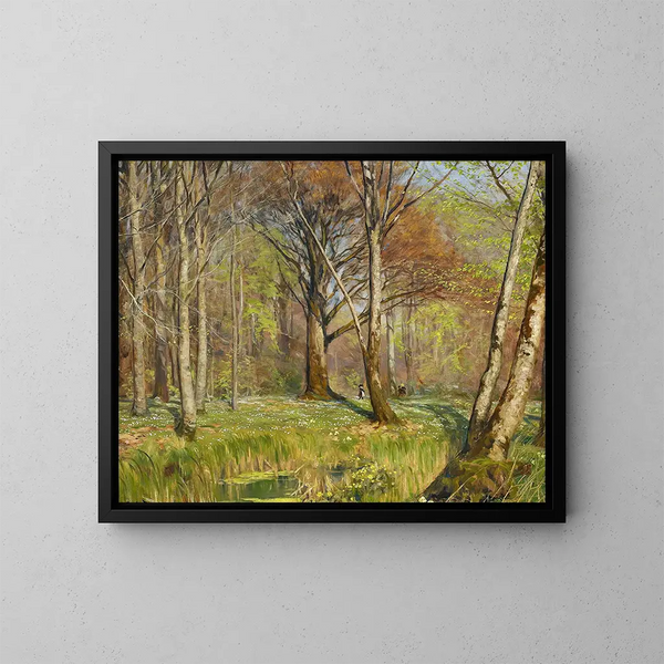In the Forest of Brn, the Anemones Have Bloomed - Hans Andersen Brendekilde — framed artwork on a wall