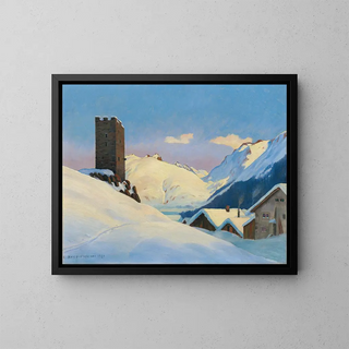 Landschap in de winter bij Hospental - Hans Beat Wieland — ingelijst kunstwerk aan de muur
