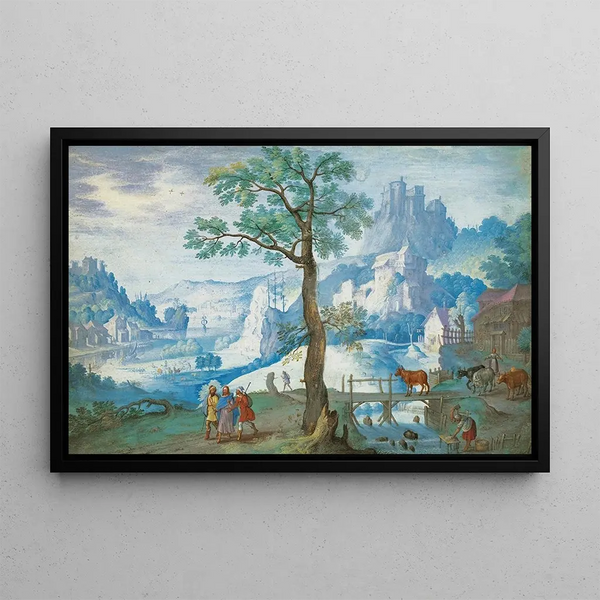 Hans Bol - Landscape With Christ On The Road To Emmaus A Woman Herding Cattle To The Right.webp