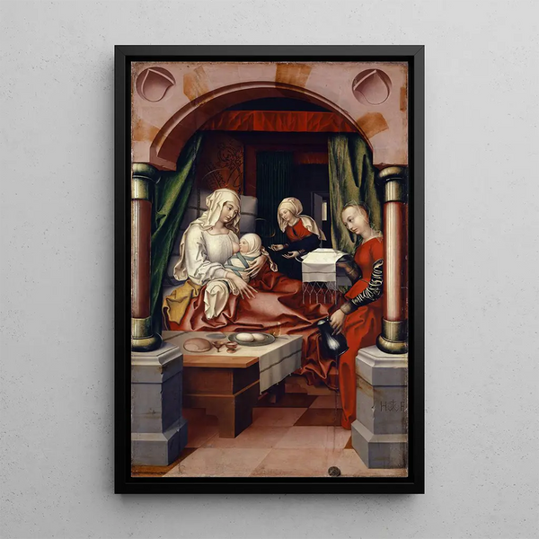 Nativity of the Virgin - Hans Fries — framed artwork on a wall