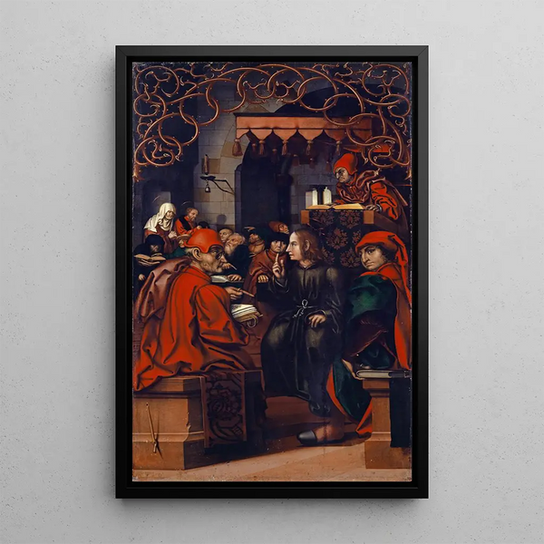 The Christ among the Doctors - Hans Fries — framed artwork on a wall