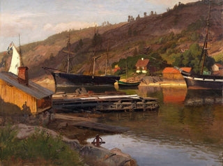 Quai de débarquement Husvik Drøbak - Hans Gude — weergave van het kunstwerk