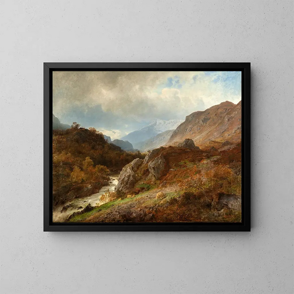 Mountain Landscape Painting - Hans Gude — framed artwork on a wall
