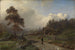 Landschapschilderij van Noors landschap onder de regen - Hans Gude — weergave van het kunstwerk