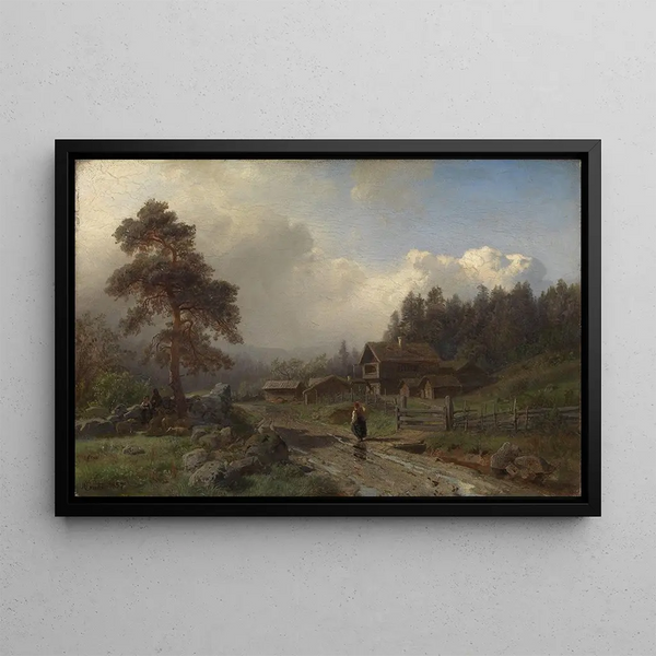 Hans Gude - Norwegian Landscape in Rain.webp