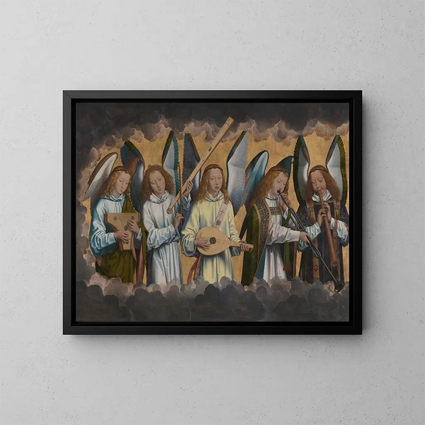 Angels Musicians - Hans Memling — framed artwork on a wall