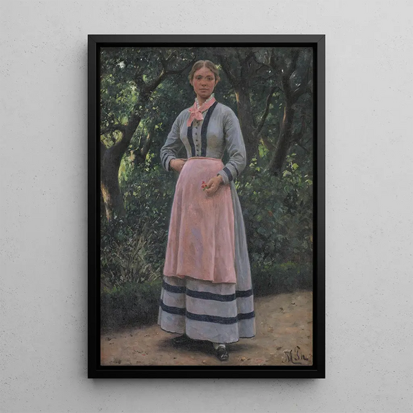 Jonge vrouw in een tuin - Hans Michael Therkildsen — ingelijst kunstwerk aan de muur