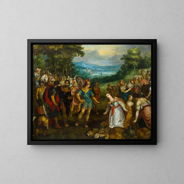 The Meeting of David and Abigail - Hans Rottenhammer — framed artwork on a wall