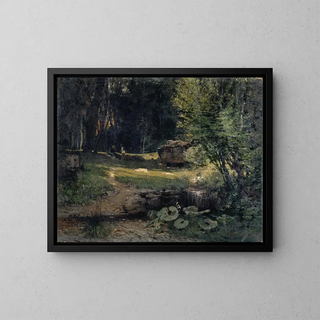 Binnen in een bos - Hans Sandreuter — ingelijst kunstwerk aan de muur