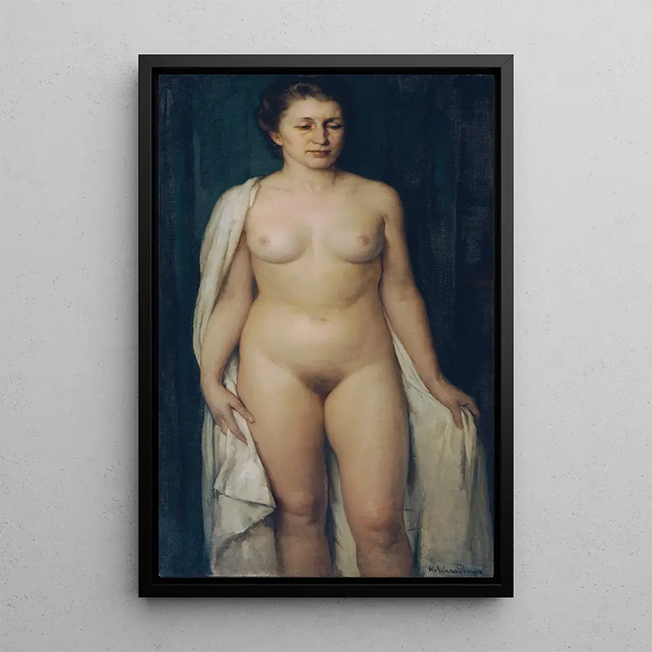 Nu vrouwelijk staand - Hans Schachinger — ingelijst kunstwerk aan de muur