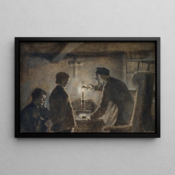 The shepherd Søren blows out the candle on New Year's Eve - Hans Smidth — framed artwork on a wall