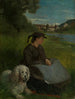 Agathe met een witte hond - Hans Thoma — weergave van het kunstwerk