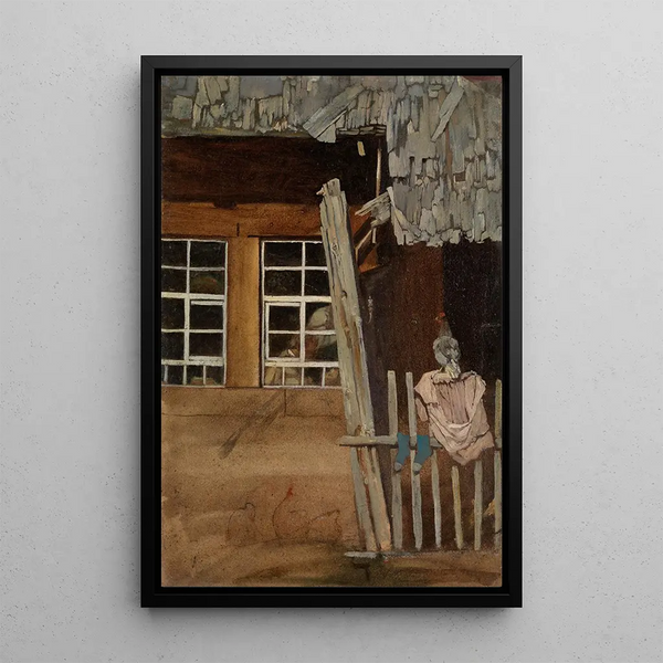 Corner of a Country House with Garden Fence and Hen - Hans Thoma — framed artwork on a wall
