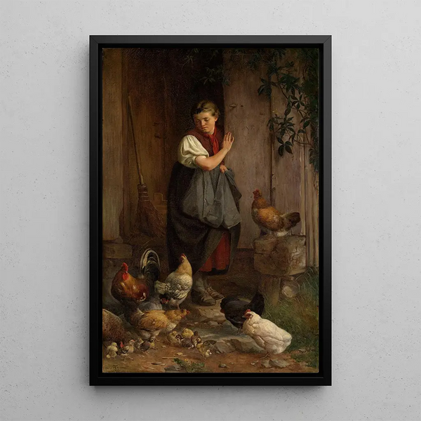 Nourrir les poules - Hans Thoma — ingelijst kunstwerk aan de muur