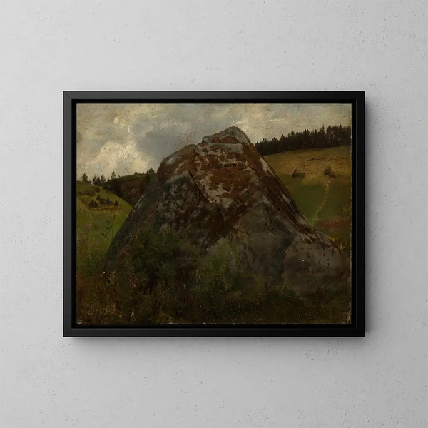 Block of stone in a meadow valley - Hans Thoma — framed artwork on a wall
