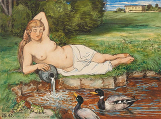 Nymphe aan de rand van een beek - Hans Thoma — weergave van het kunstwerk