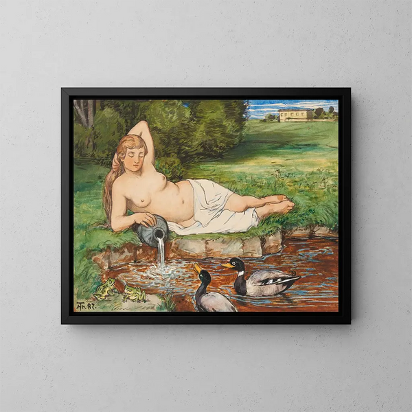 Nymphe aan de rand van een beek - Hans Thoma — ingelijst kunstwerk aan de muur