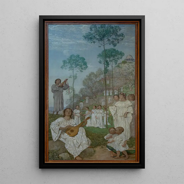 Easter Triptych Painting Fields of the Blessed Paradise - Hans Thoma — framed artwork on a wall