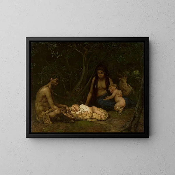 De familie van satyrs die Zeus opvoeden - Hans Thoma — ingelijst kunstwerk aan de muur