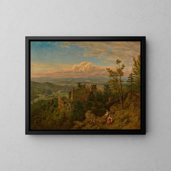De ruïnes van het kasteel Hohenbaden uitkijkend over de Rijnvallei - Hans Thoma — ingelijst kunstwerk aan de muur