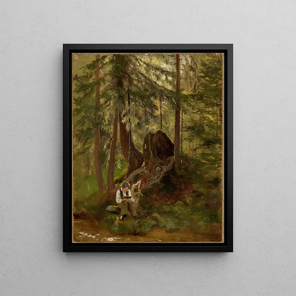 Hans Thoma - Waldinneres mit lesendem Knaben.webp
