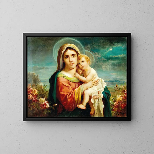 Virgin and Child with Putti - Hans Zatzka — framed artwork on a wall