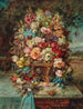 Natuurschilderij met rijke bloemstilleven met blauwe meise voor een uitgestrekt landschap - Hans Zatzka — weergave van het kunstwerk