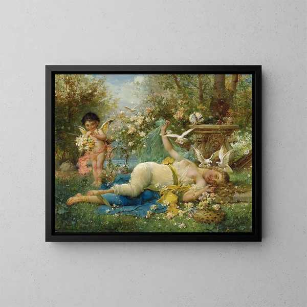 Venus and Cupid - Hans Zatzka — framed artwork on a wall