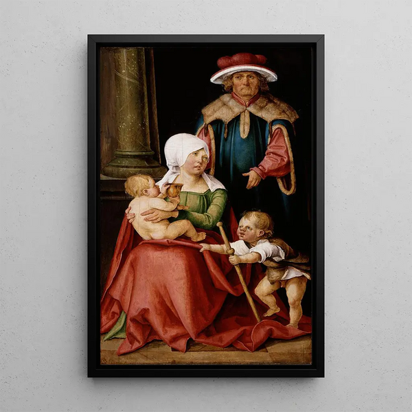 Marie Salomé en Zébédée met hun zonen Jacob de Meerdere en Johannes de Evangelist - Hans von Kulmbach — ingelijst kunstwerk aan de muur