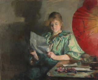 Binnenlands Schilderij van de avond - Harriet Backer — weergave van het kunstwerk