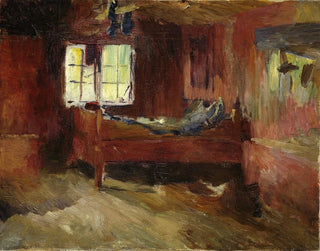 Binnenhuis van boerderij in Strlsjhaugen - Harriet Backer — weergave van het kunstwerk