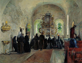 La Sainte Communion célébrée dans l'église de Stange - Harriet Backer — weergave van het kunstwerk