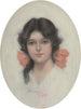 Bruin schilderij met een roze strik - Harrison Fisher — weergave van het kunstwerk