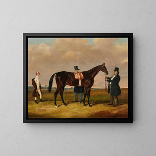 Lord Howth met zijn volbloed Saint Laurent, zijn trainer en zijn jockey Ford - Harry Hall — ingelijst kunstwerk aan de muur