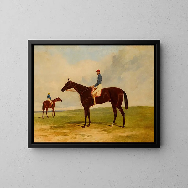M. John Gully and Andover, winner of the 1854 Derby - Harry Hall — framed artwork on a wall