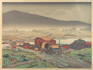 Regen in Yabakei - Hashiguchi Goyō — weergave van het kunstwerk