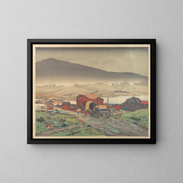 Rain in Yabakei - Hashiguchi Goyō — framed artwork on a wall