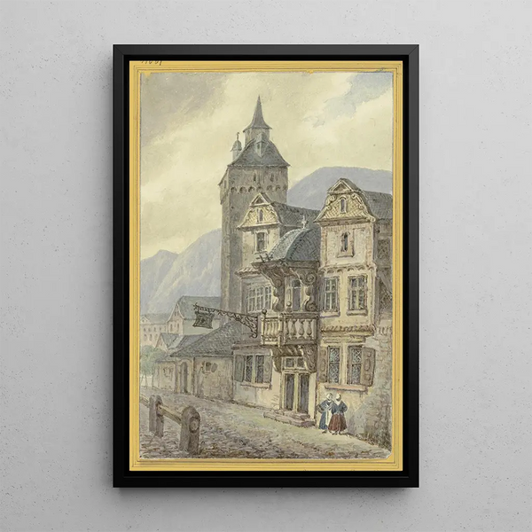 Oude huizen en een toren - Hector von Günderrode — ingelijst kunstwerk aan de muur