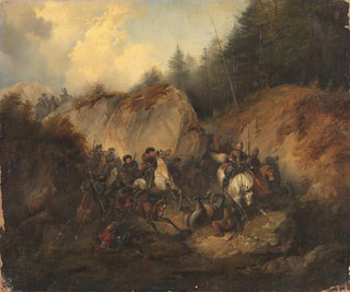 De strijd tussen de Cosaques en de Circassiërs - Heinrich Ambros Eckert — weergave van het kunstwerk