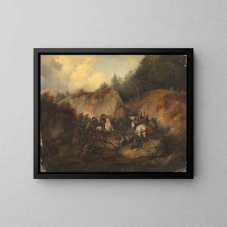 De strijd tussen de Cosaques en de Circassiërs - Heinrich Ambros Eckert — ingelijst kunstwerk aan de muur