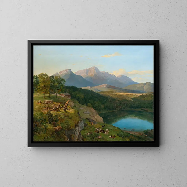 Uitzicht op de Untersberg in het Berchtesgadenland - Heinrich Brandes — ingelijst kunstwerk aan de muur