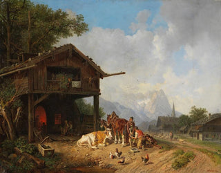 bij de smid in de bergen - Heinrich Bürkel — weergave van het kunstwerk