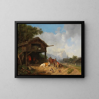bij de smid in de bergen - Heinrich Bürkel — ingelijst kunstwerk aan de muur